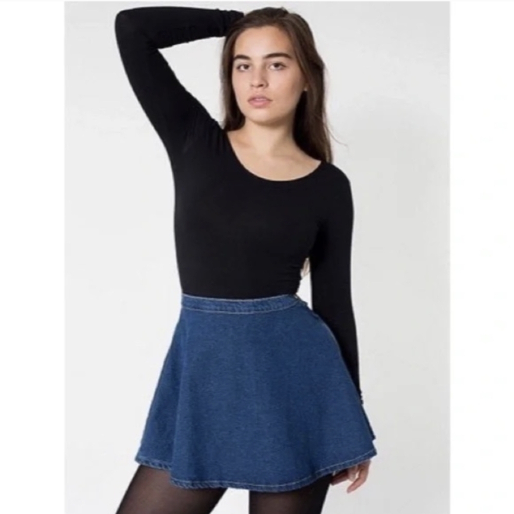American Apparel Denim Circle Skater Skirt Blue Rigid Cotton Made in USA XS
